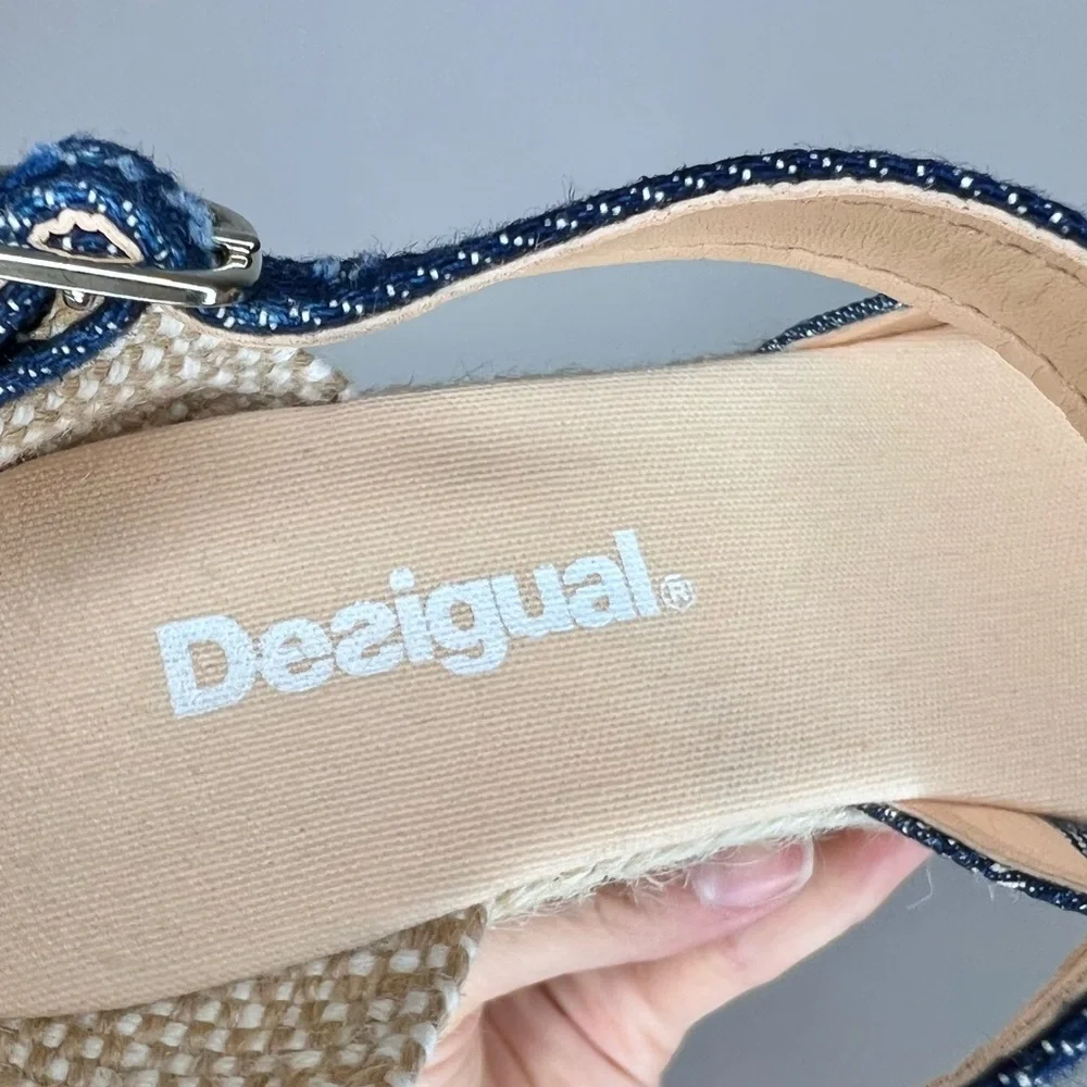 DESIGUAL 'Sabado'‎ Printed Denim Espadrille Wedges. Size 9